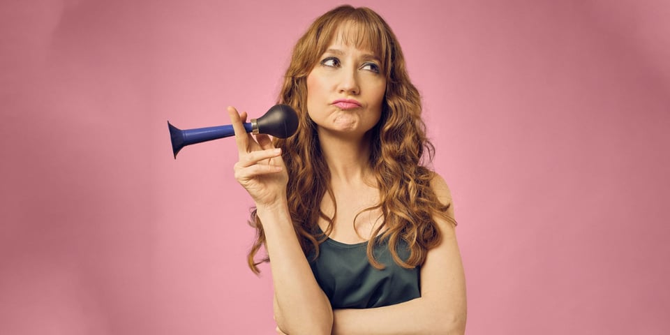 Susan Harrison with a comedy hooter.