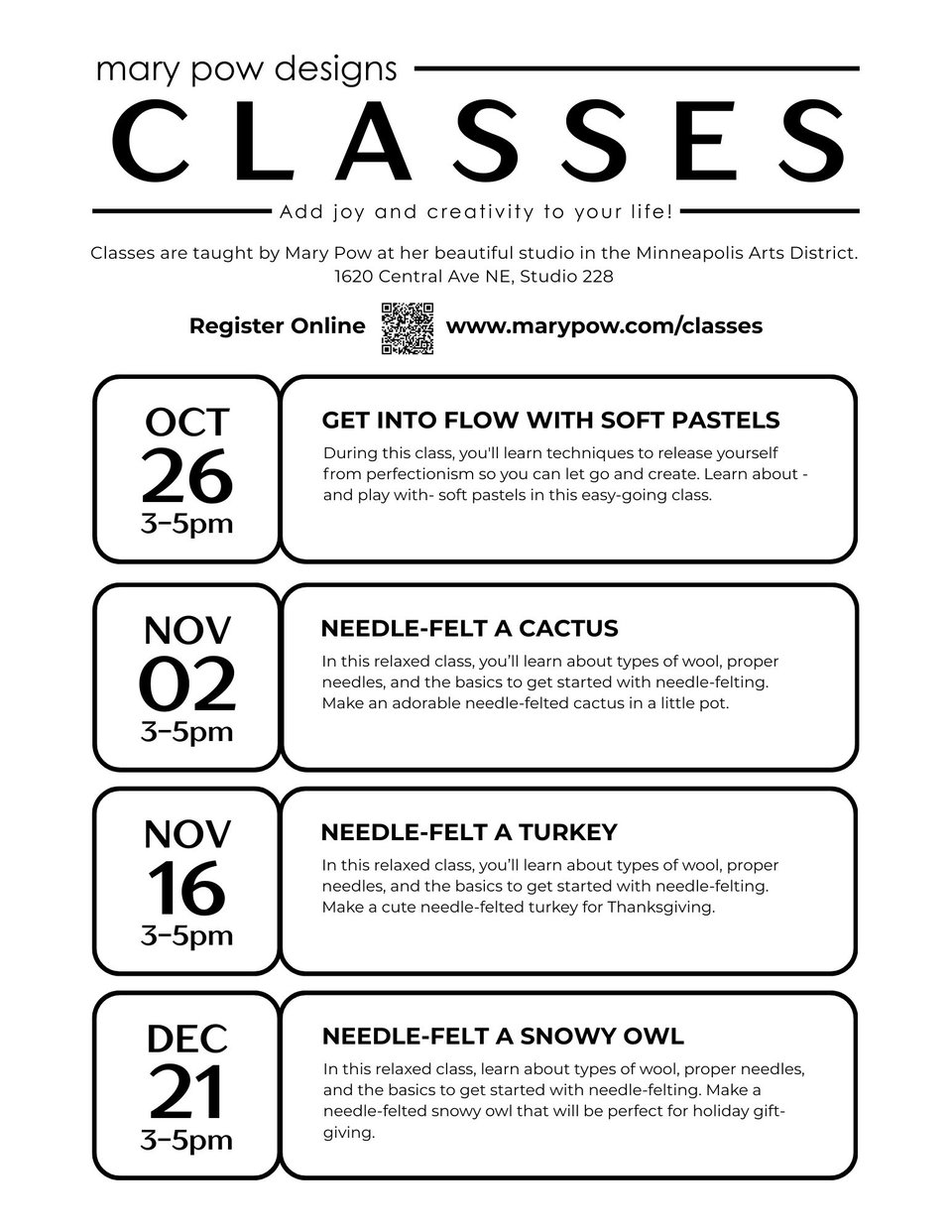Mary Pow's fall class schedule