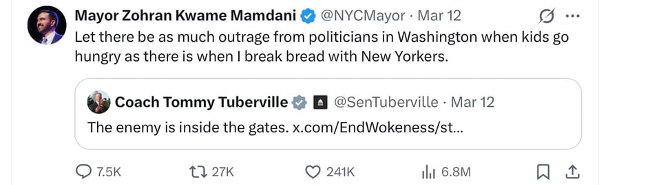 Mamdani responds to Tuberville.