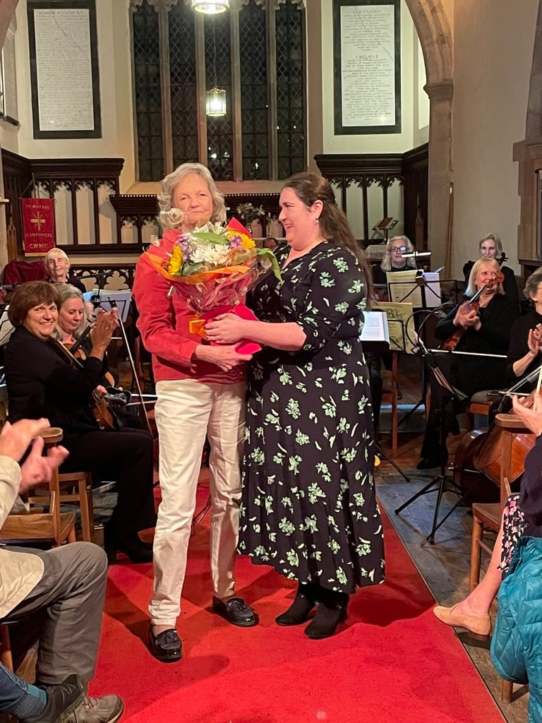Lowri Probert is congratulated on her Fien performance by Janice Block