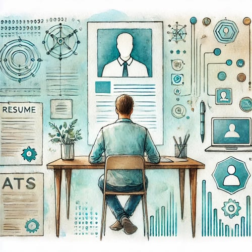 Person sitting in front of a resume