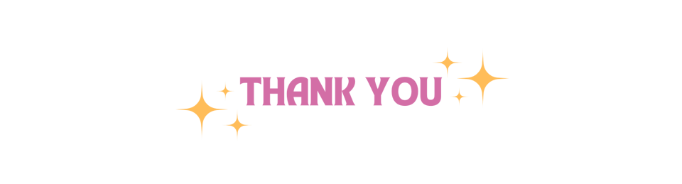 Pink text surrounded by yellow sparkles says "Thank You"