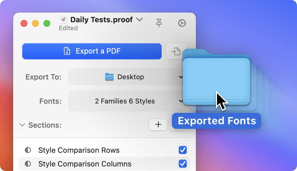 Screenshot of dragging a folder of font files into Font Proofer