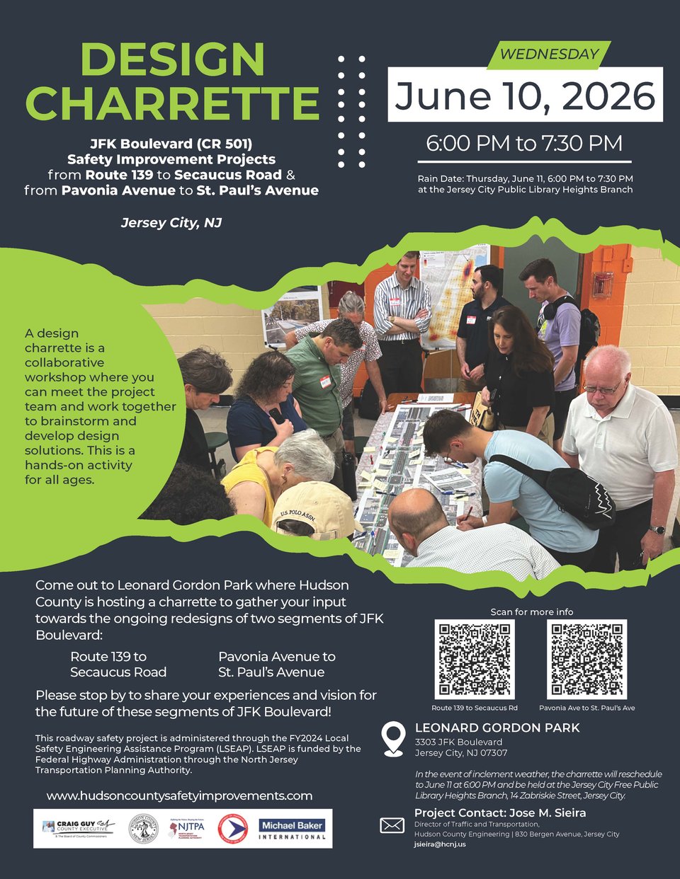 Flyer for June 10th event discussing JFK Boulevard safety improvement project.