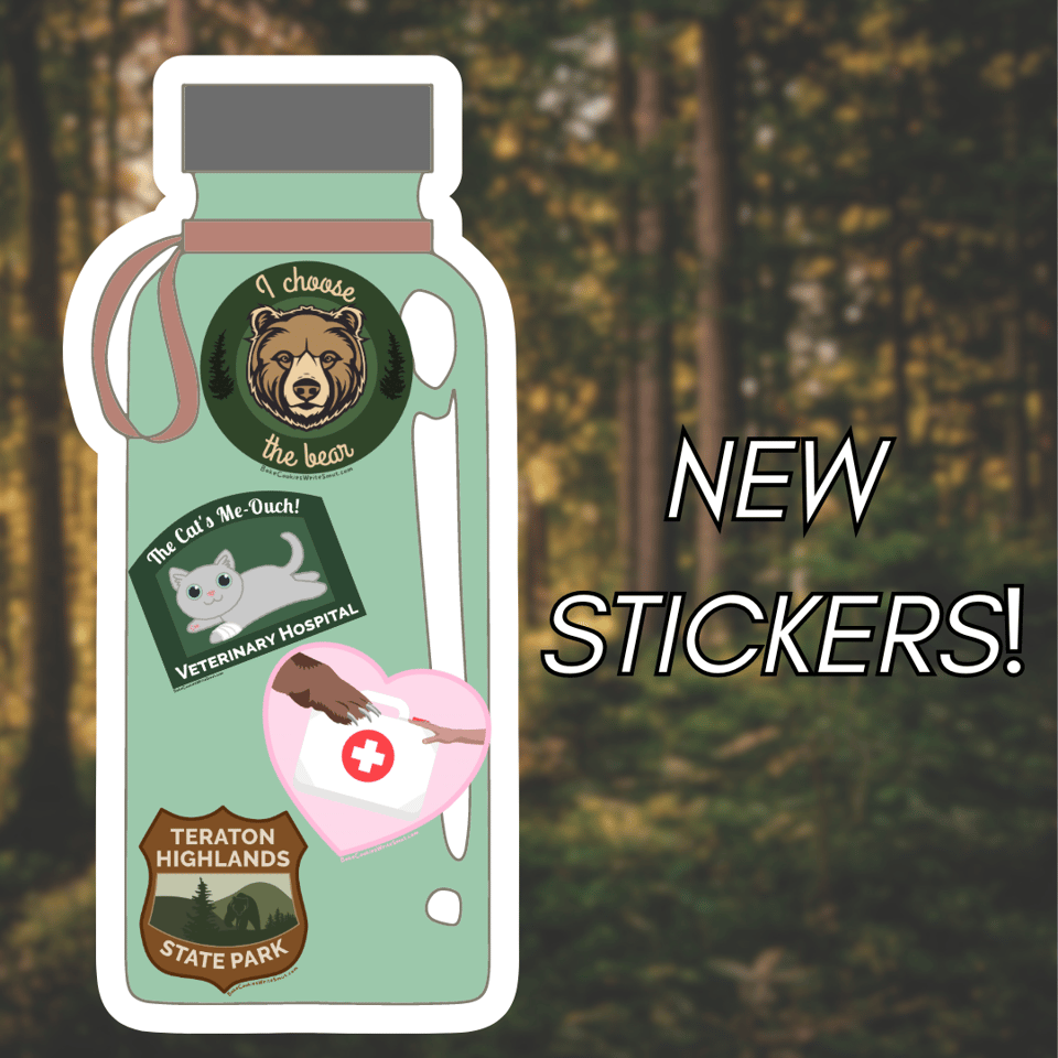 A graphic of a water bottle with four sticker designs on it (described in later images)