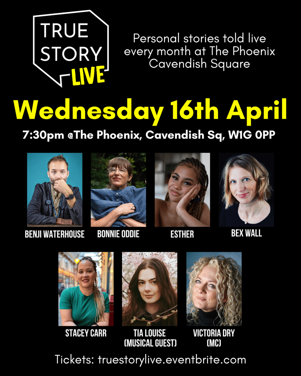 Montage image of the True Story LIVE lineup of storytellers for April 16th.