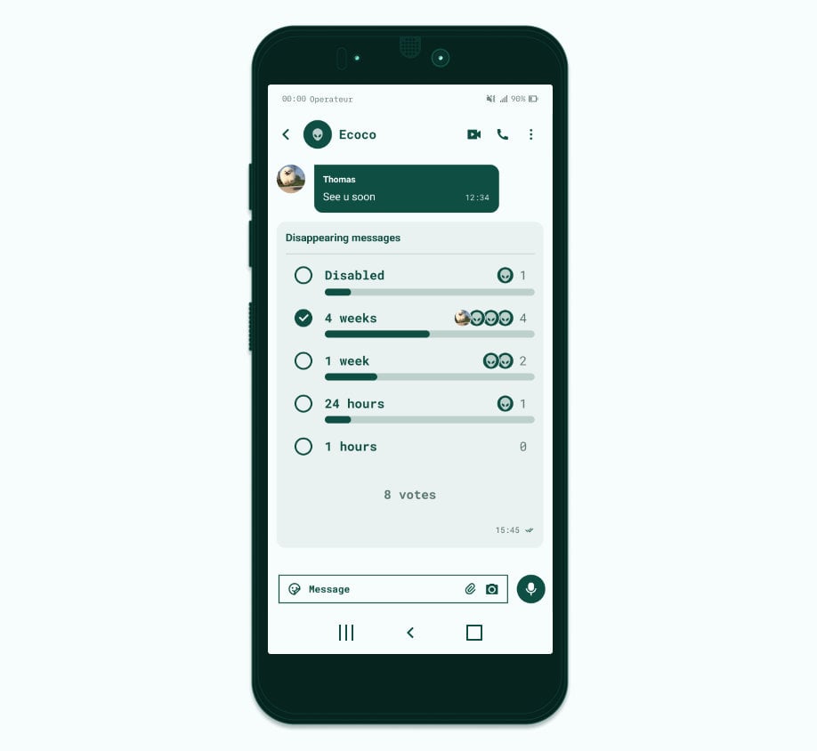 Une interface avec un système de sondage sur les différentes options de paramètres