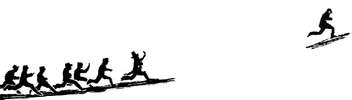 A group of people pursue a lone runner