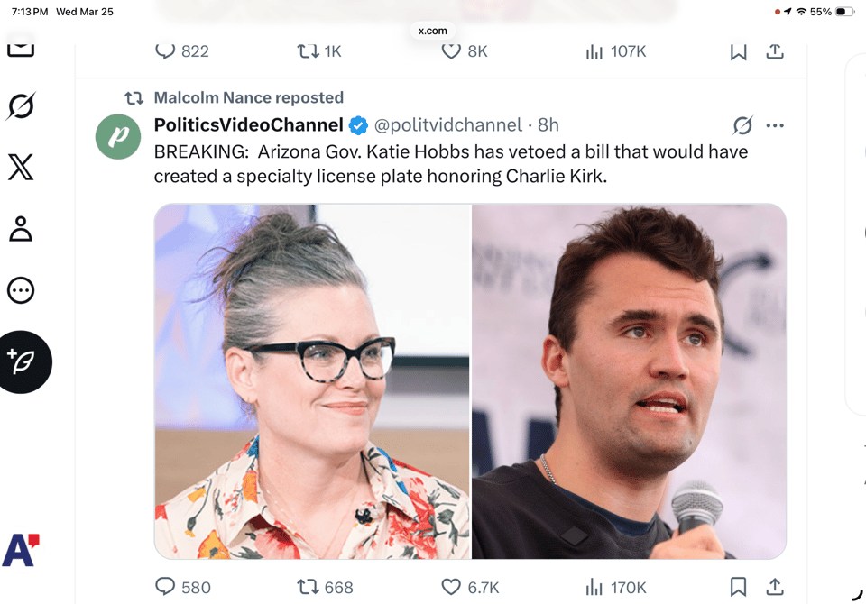 Katie Hobbs vetoed a license plate honoring Charlie Kirk.