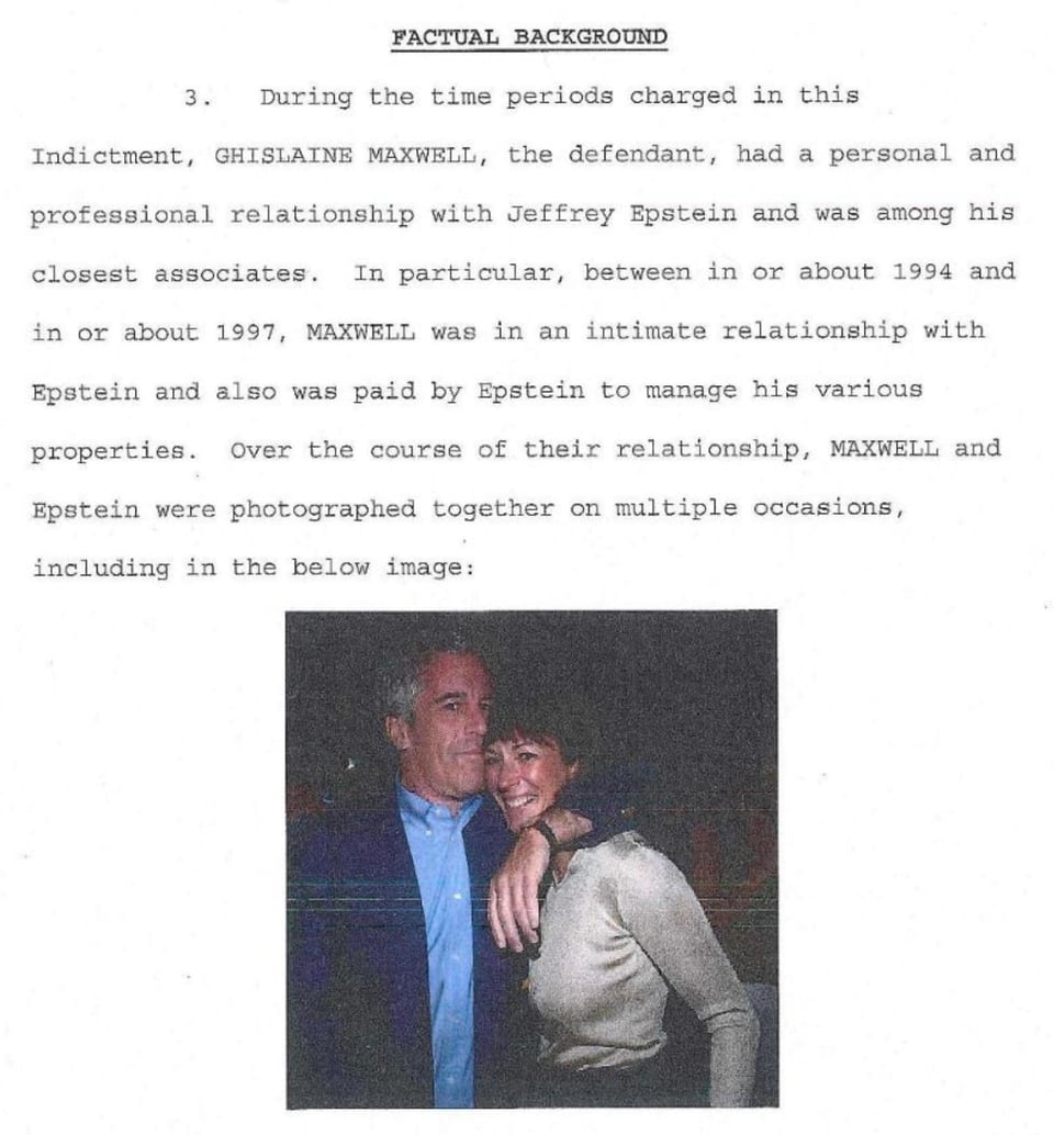 Indictment charging Ghislaine Maxwell
