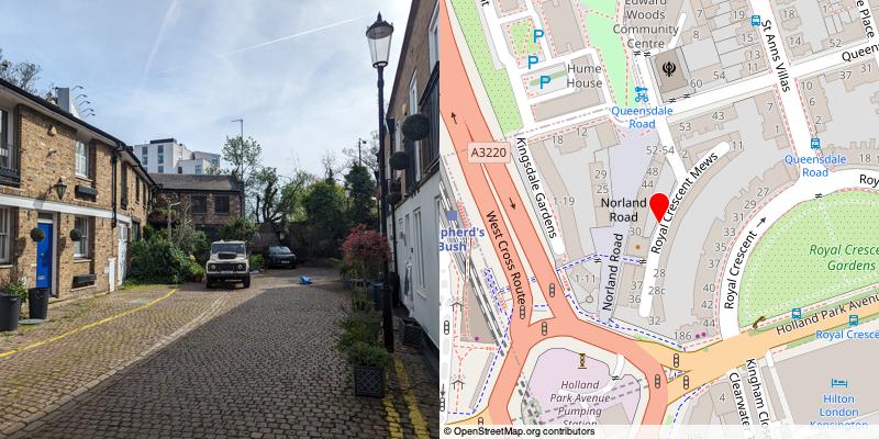 A picture and map of the mews