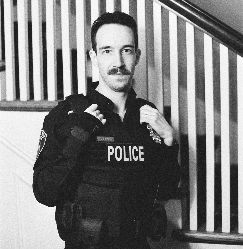 Me in costume as moustache cop.
