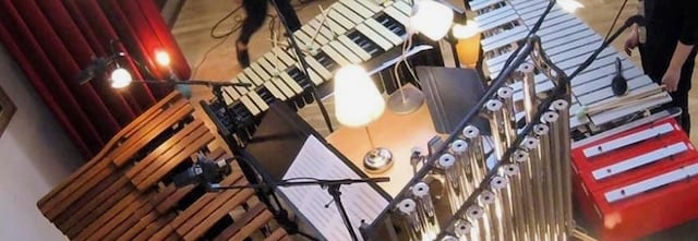 Percussion instruments on stage.