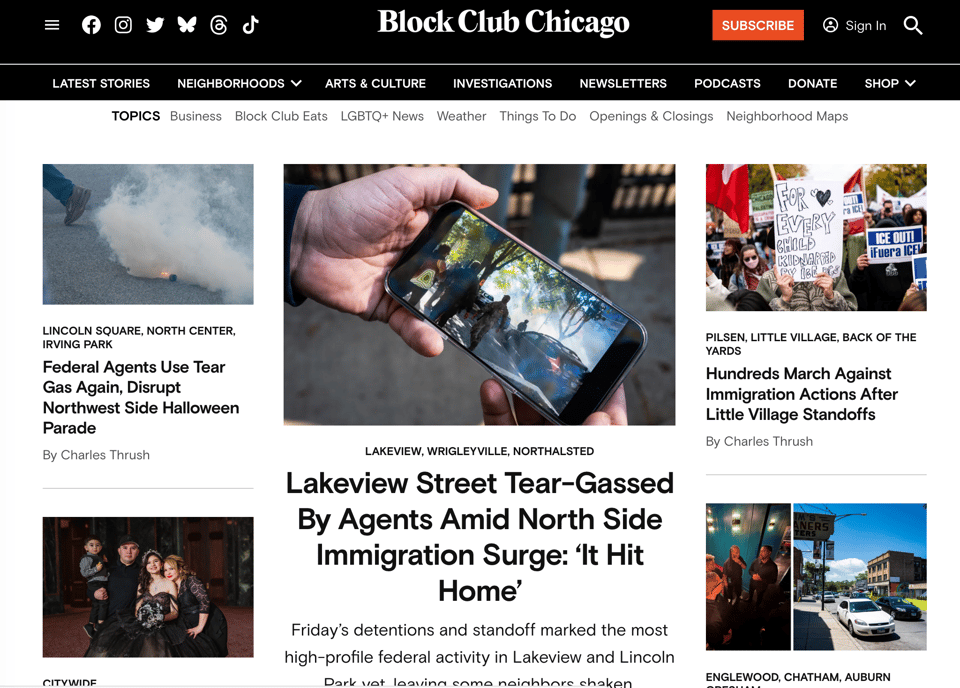The homepage for Block Club Chicago, a phenomenal hyperlocal news organization