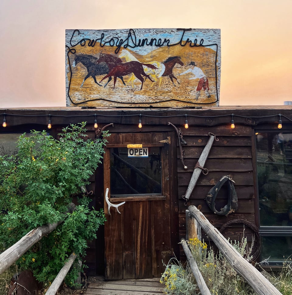 Exterior of the Cowboy Dinner Tree restaurant in Silver Lake, Oregon