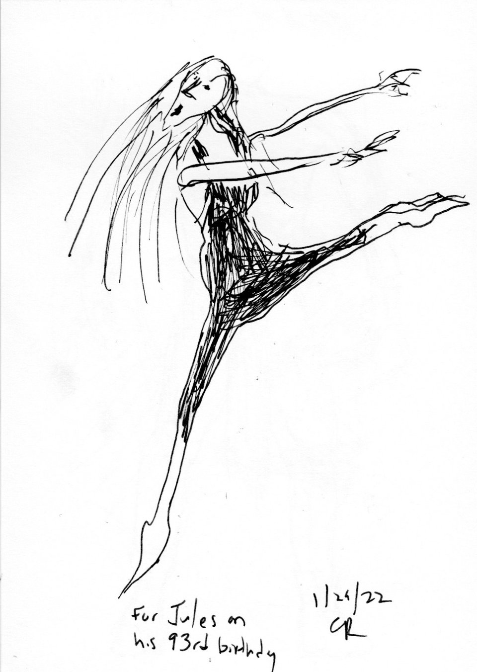 quick sketch from 2022 of a Jules Feiffer dancer