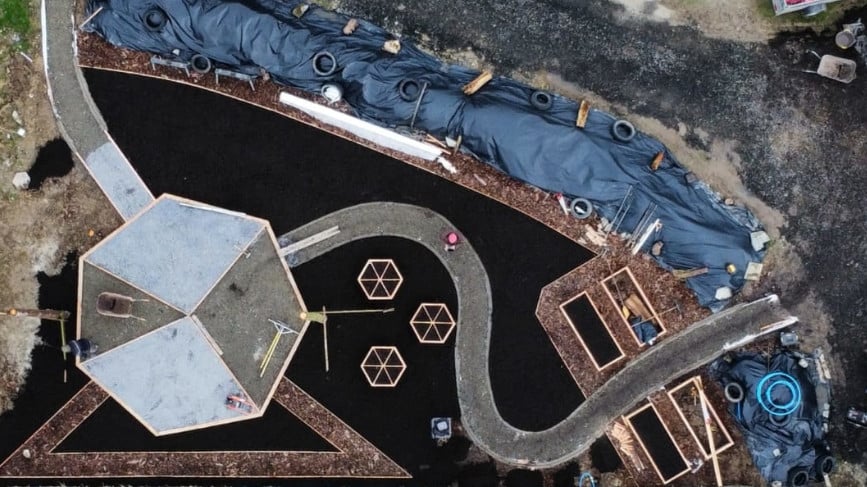 Drone footage of the finished paths at Hope Garden