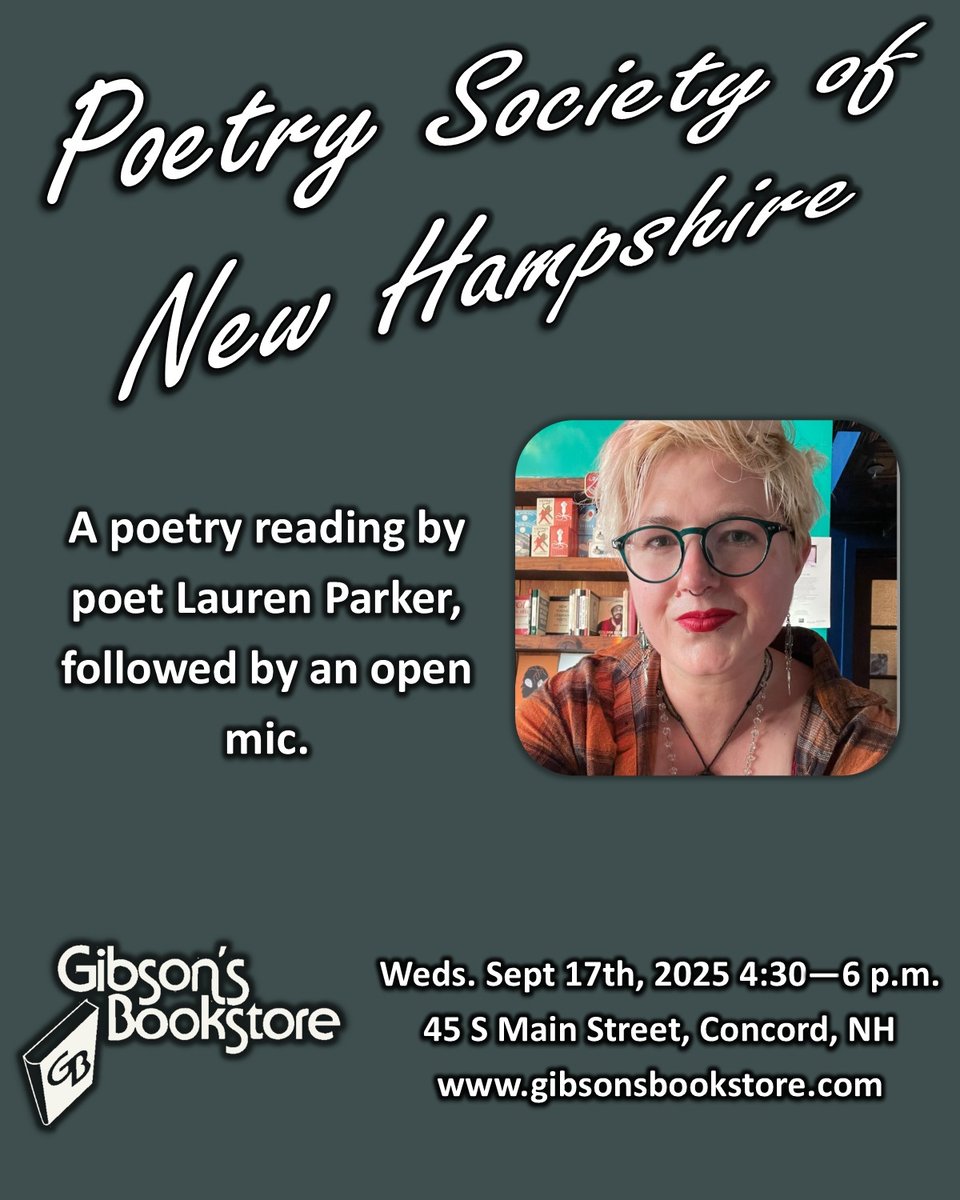 Flyer for the Poetry Society of New Hampshire's monthly Poetry feature and open mic in Concord NH