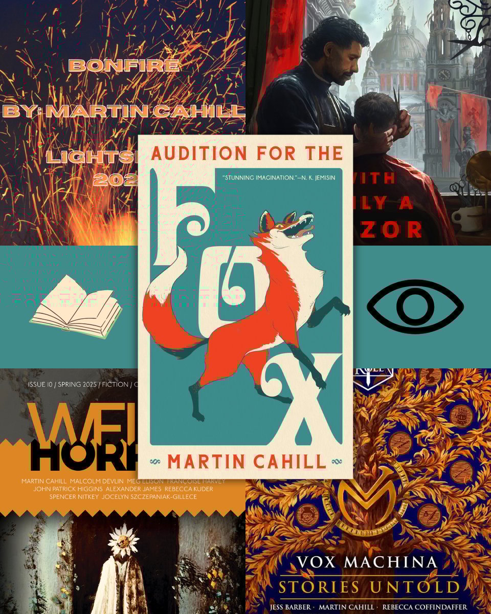 A collage of the various things Marty worked on this year, including Audition For the Fox, Weird Horror, Critical Role stuff, artwork from short stories, and more!