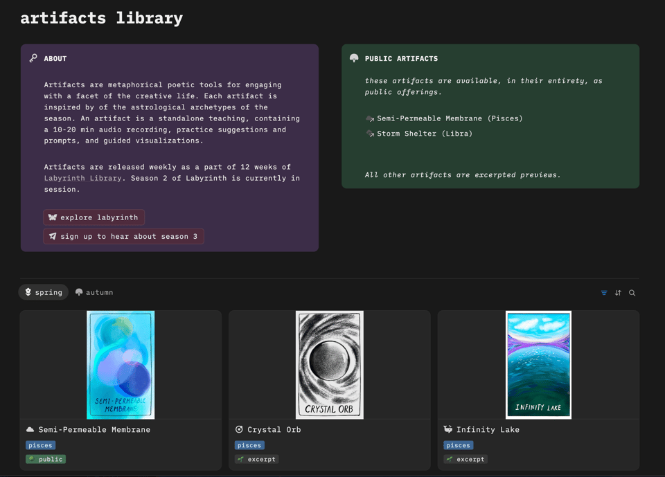 notion snapshot of artifacts library