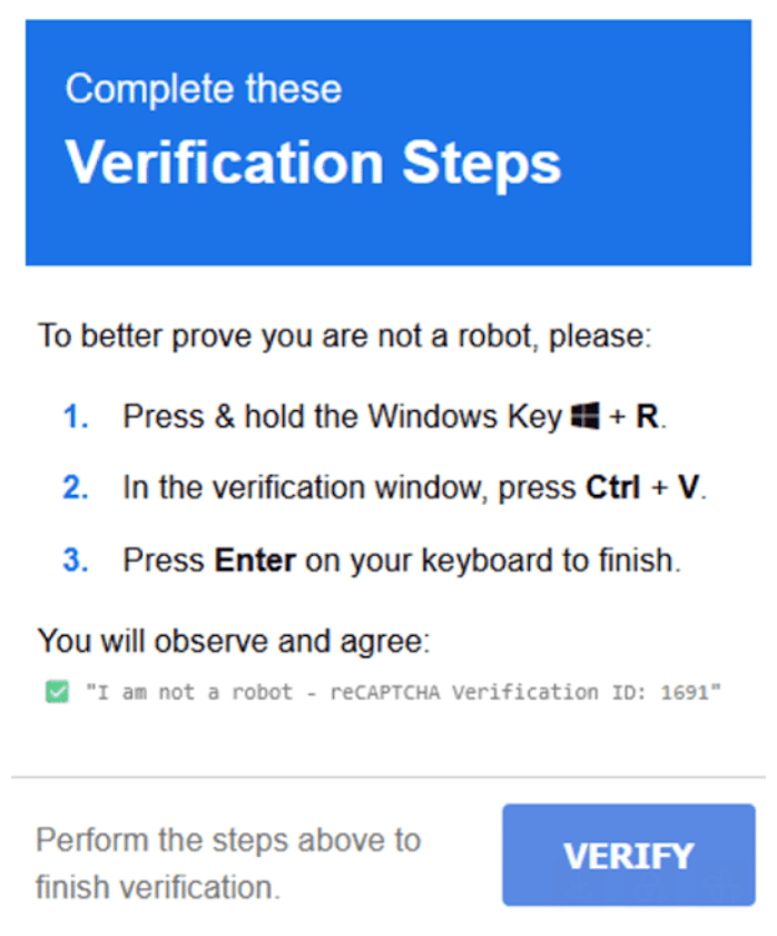 A scam CAPTCHA trying to get users to instal malware on their devices