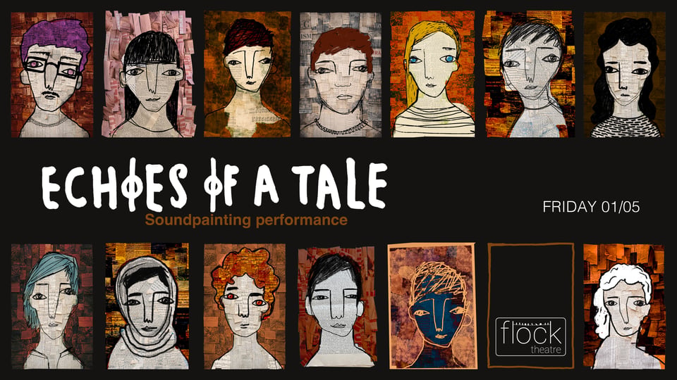 a black background with 13 illustrated faces