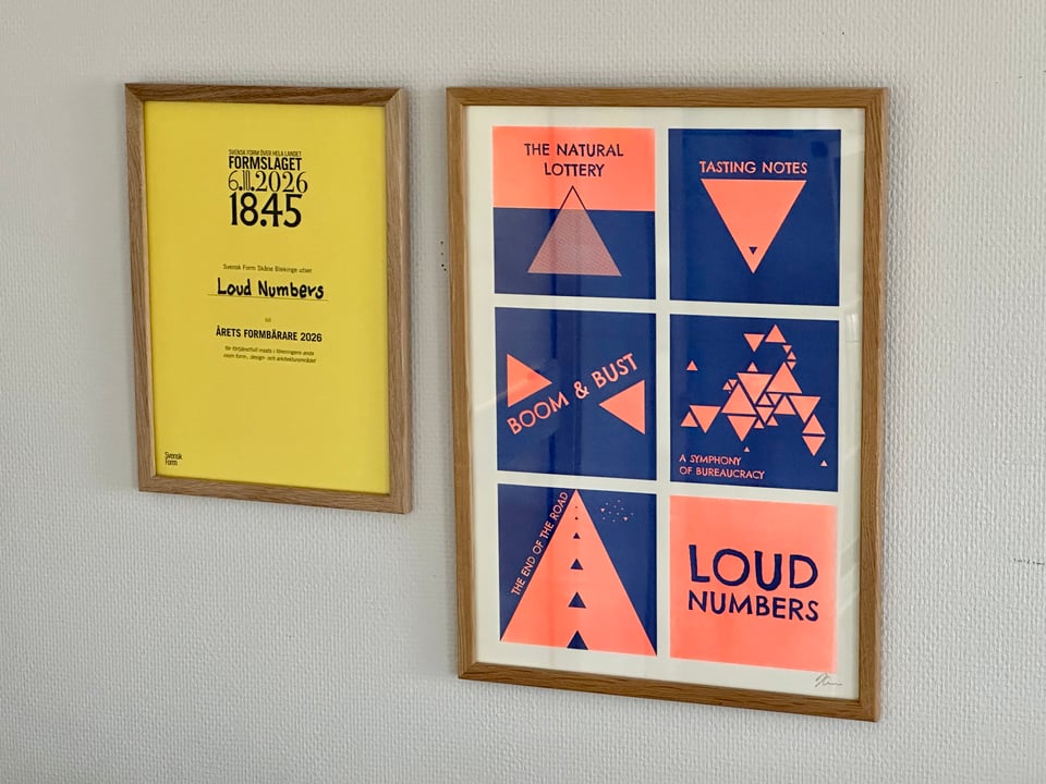 Image showing two frames. One has an award certificate in, the other shows the artwork from Loud Numbers Season One