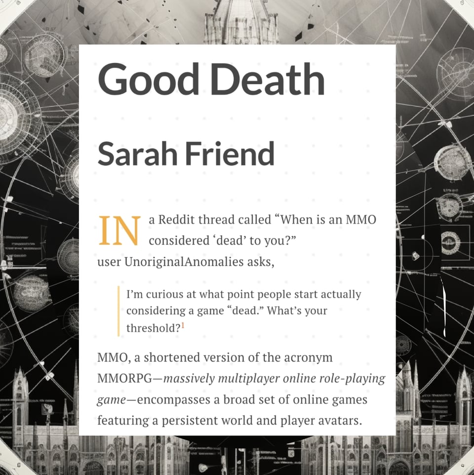 A screenshot of the first few sentences of the Good Death essay, as laid out for print
