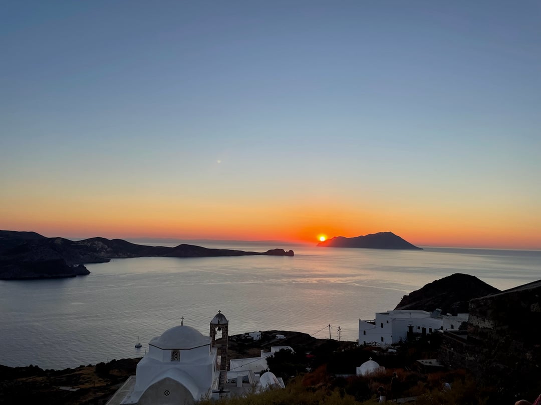 View from Plaka, a town on Milos island, Greece