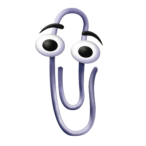 Clippy, the Microsoft Digital assitance that is a paper clip with eyes and eyebrows.
