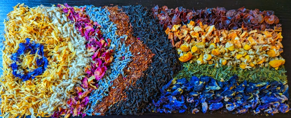 Progress Pride flag made with tea, image and assembly by Discover Teas