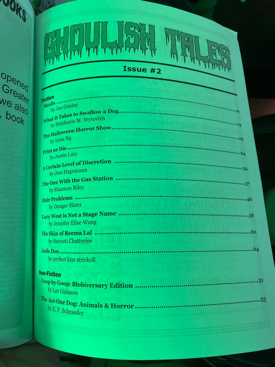 just a table of contents listing out the authors