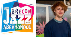 Brecon Jazz Club logo and portrait of concert promoter