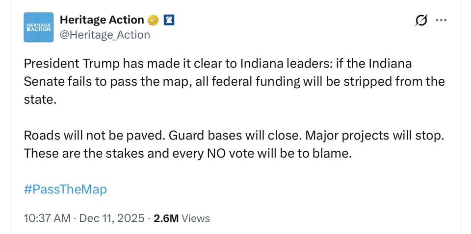 the Heritage Society threatens elected officials who oppose Trump’s demands