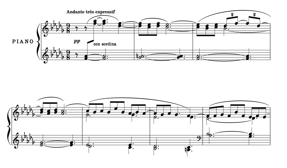 first seven bars of Debussy’s Clair de Lune with Eugene’s larger noteheads