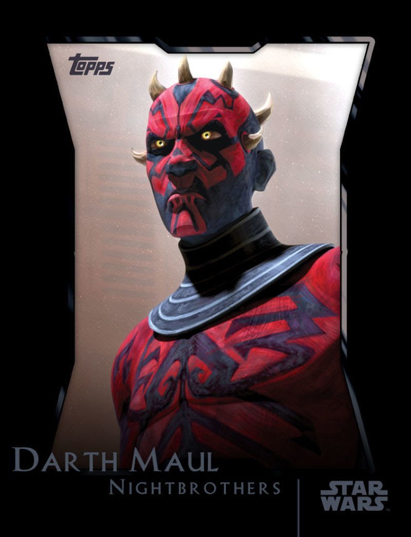 image of a darth maul nightbrothers trading card form the star wars card trader collecting app by topps with an image of darth maul in a frame and the words darth maul nightbrothers and the star wars logo in the bottom right