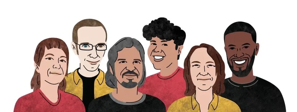 Illustration of the Bocoup team, six heads next to each other