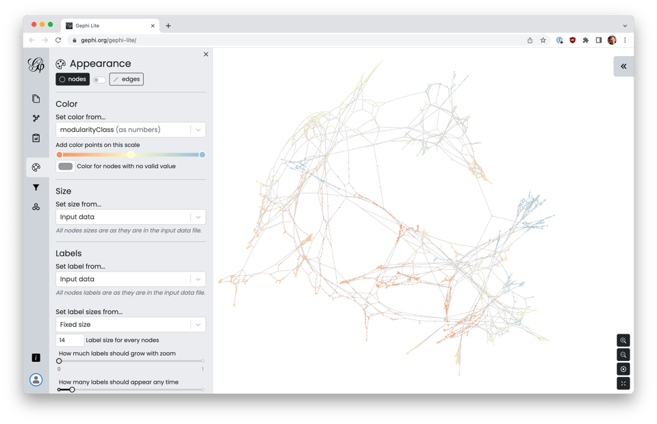 Screenshot of Gephi Lite