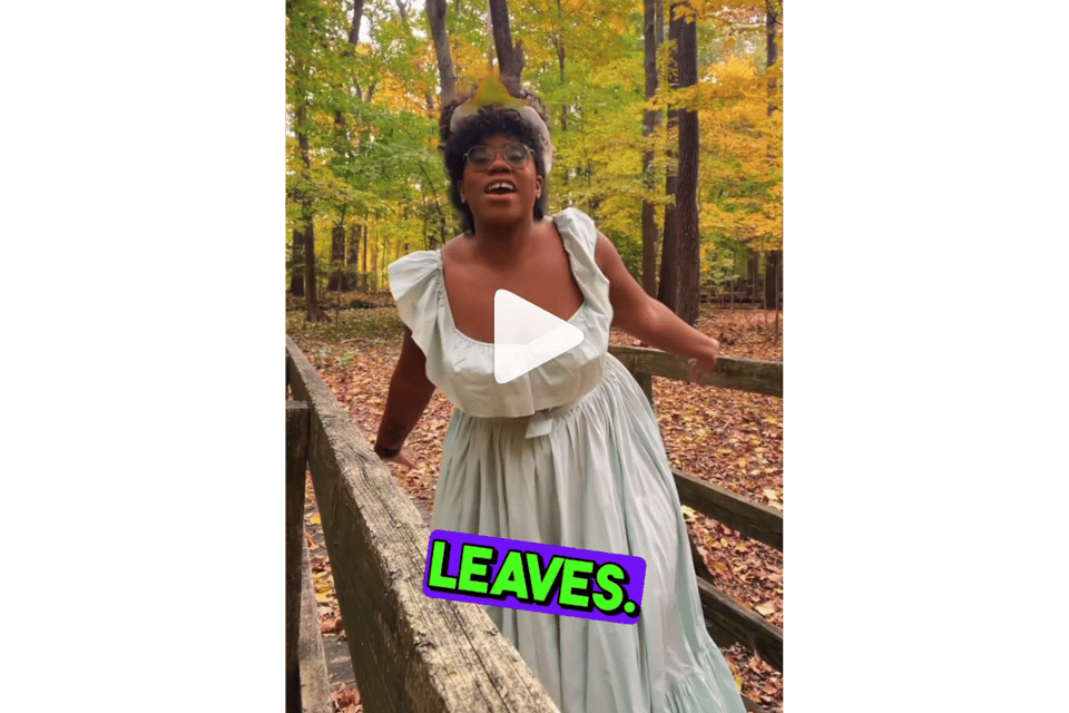 Video thumbnail: Alexis Nikole among trees, saying "leaves" exuberantly