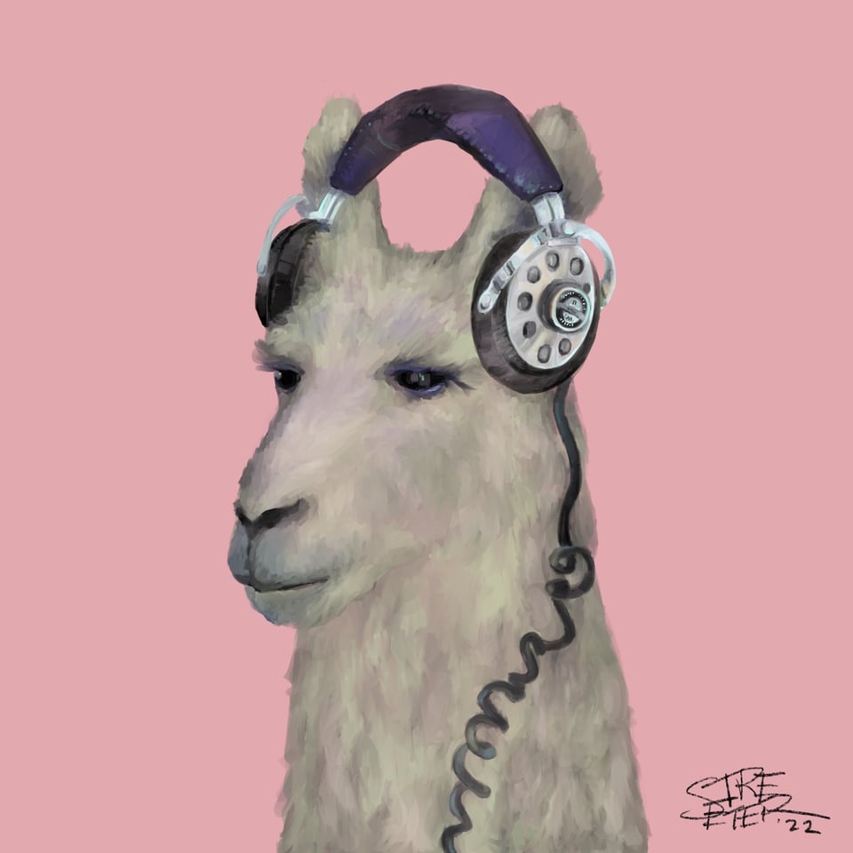 Illustration of llama in earphones