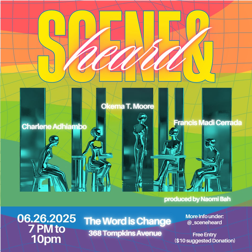 Event poster with LGBTQ Pride flag colors
