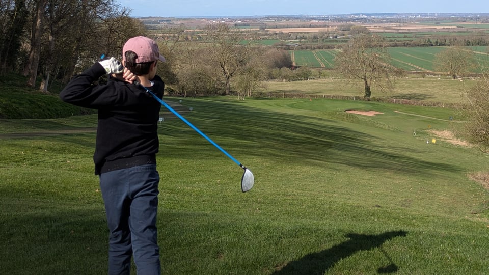 Fraser hitting the green on the par 3 5th at Rushcliffe, where he made par