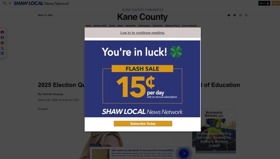 Image of the candidate interview for Rose McNault in Batavia being paywalled by the newspaper.