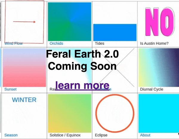 A gif of a colorful website constructed of tiled images, most abstract and moving in some way. A feeling of joyful, abundant activity.