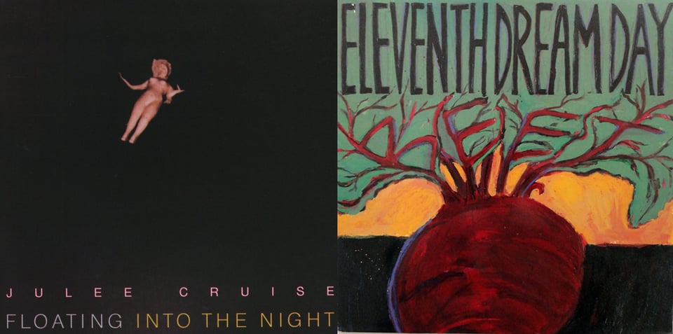 First pic: A blurry image of a naked pink Barbie-like doll, apparently floating in pure darkness. The doll is somewhat small compared to amount of darkness around it, as if it is being engulfed by the darkness. Would it surprise you to know David Lynch shot this? It shouldn't. Second pic: A rough painting of a red beet on a background that's been divided horizontally, black on the bottom, and orange on the top. The top of the beet extends into stems and one giant leaf, and the "veins" of the leaf spell out "BEET."