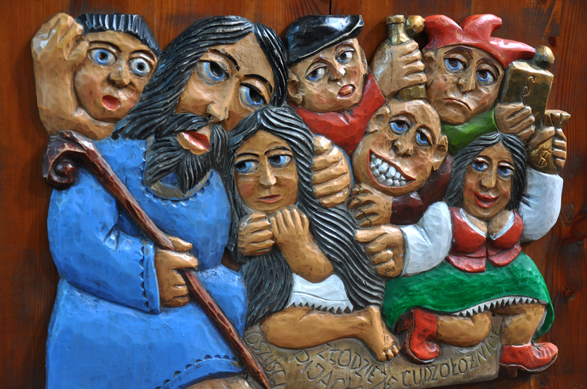 jesus with woman leaning on him and several other figures surrounding him