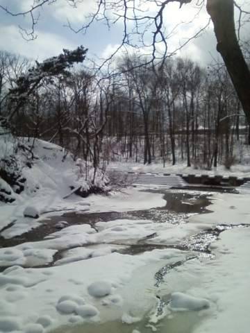 photo of Big Creek in Parma, Ohio covered in snow.