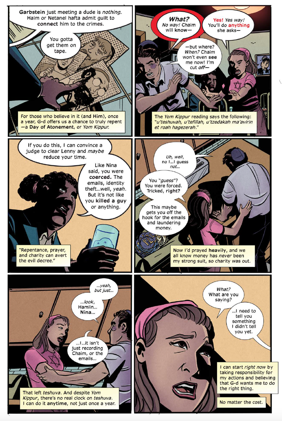 a page from issue #5 of Nice Jewish Boys, in which Jake—the hero—talks about teshuva, or repentance