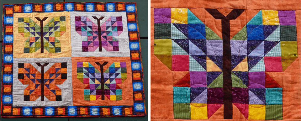 Mariposa in Spirit Winds
Pieced and quilted and by Mary Ellen Halverson
Pattern: The Spirit Winds line of fabric was designed by George Mendoza.