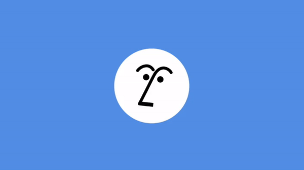 An animated gif showing a line-drawing face cycling through several expressions -- furrowing its brows, then looking to one side, then right at the view. The face has eyes, a nose, and eyebrows, but not other features